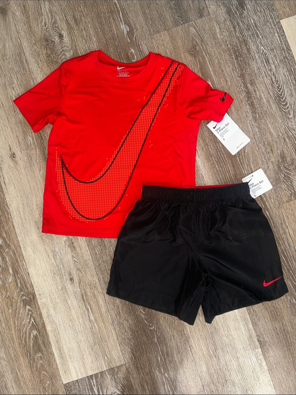 NEW Nike Red Tee with Black Athletic Shorts Set